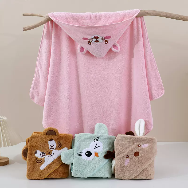 包巾婴儿洗澡裹巾吸水宝宝带帽珊瑚绒抱被浴巾包裹式亲肤婴童连帽