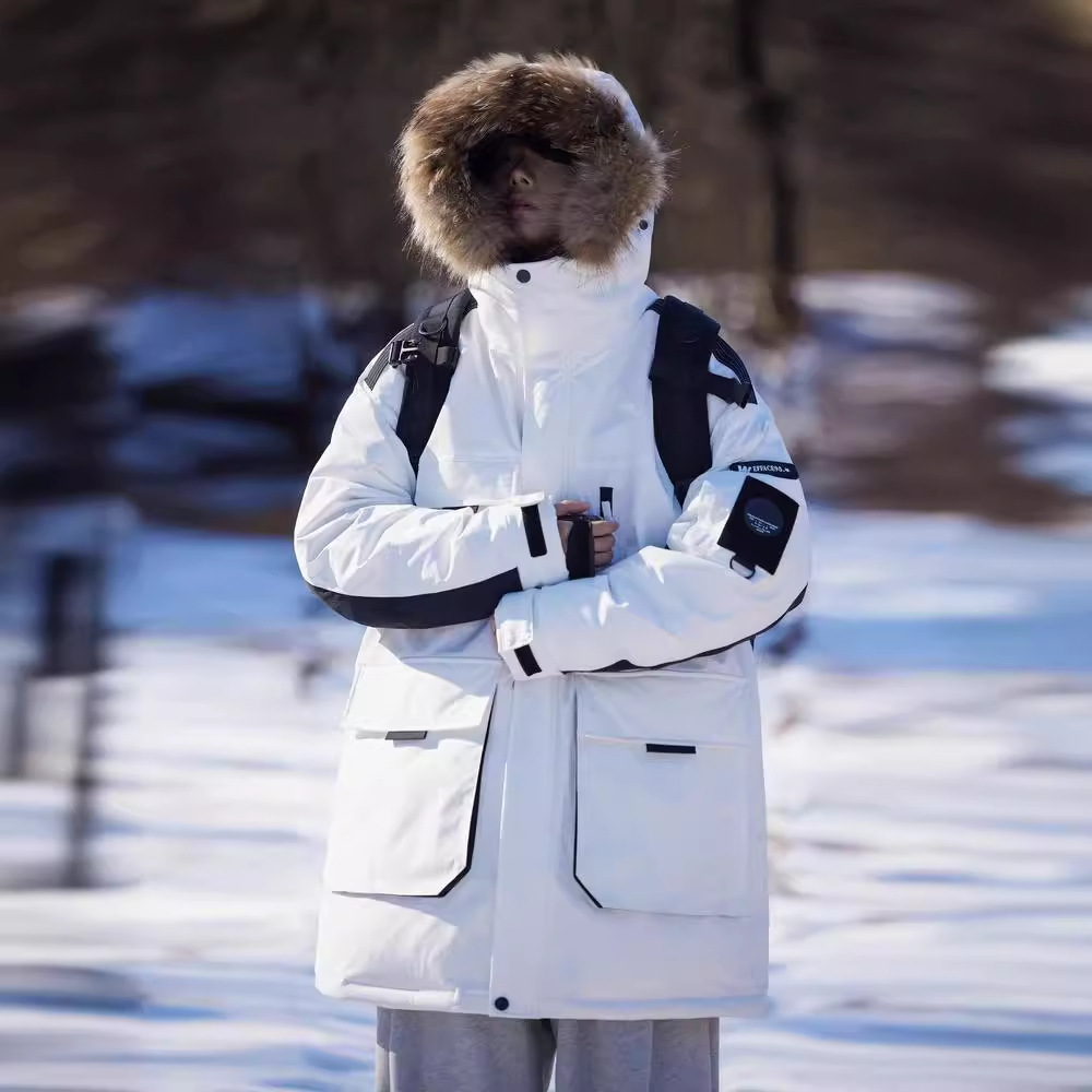 Fashionable autumn winter warm faction overcomes the simple large fur collar, loose cold resistant mid to long white men_voghion.com