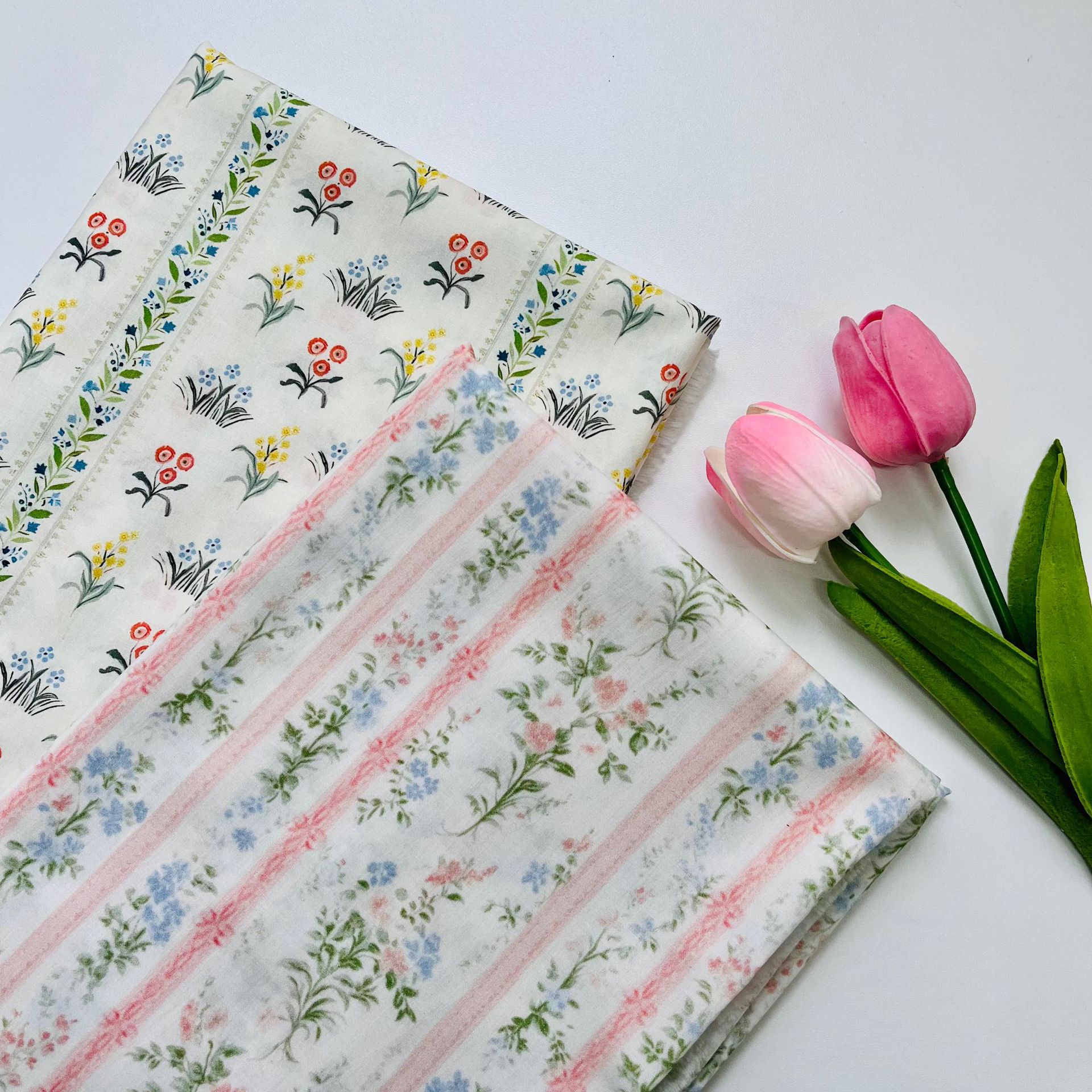 全棉60支数码印花布料竖条纹碎花墙箱包家居服连衣裙衬衣面料家纺