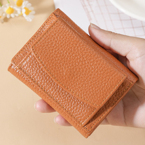 Foreign trade cowhide small wallet short women's leather wallet purse coin coin bag new Japanese style cloth