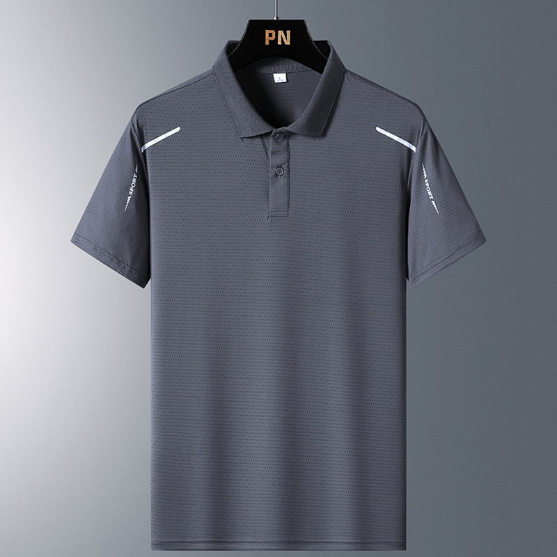 Camisa de polo de seda de hielo de los hombres de verano de seda de hielo camiseta de los hombres de moda de negocios solapa de los hombres más el tamaño de manga corta papá desgaste al por mayor