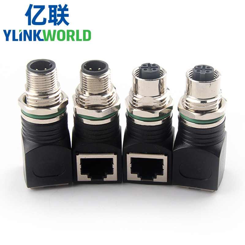 M12 to Rj45 Adapter 4-Pin 8-Pin Pinad Coding Male and Female Angled Straight Rj45 Waterproof Connector