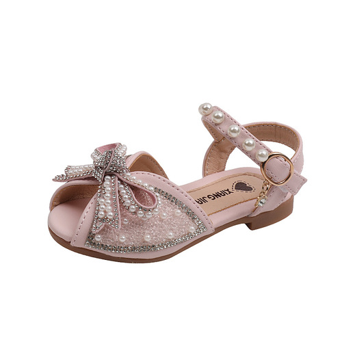 Summer girls' princess shoes, girls' rhinestone fish mouth sandals, little girls, medium and large children's dance shoes, crystal performance shoes
