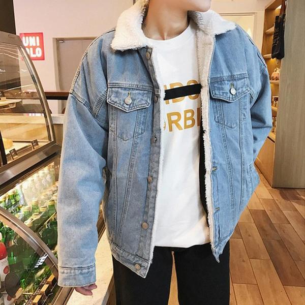 winter Japanese retro fleece denim men's trend velvet jacket for…