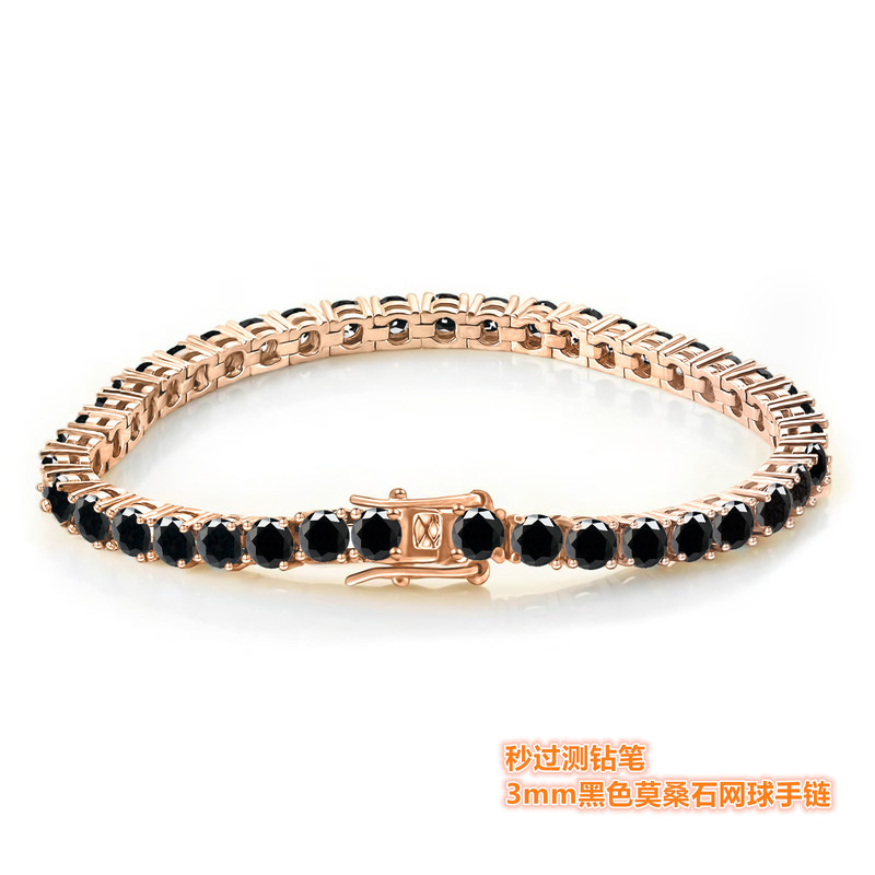 3mm Black Diamond moissanite bracelet men's full diamond S925 sterling silver light luxury simple tennis chain diamond pen with certificate