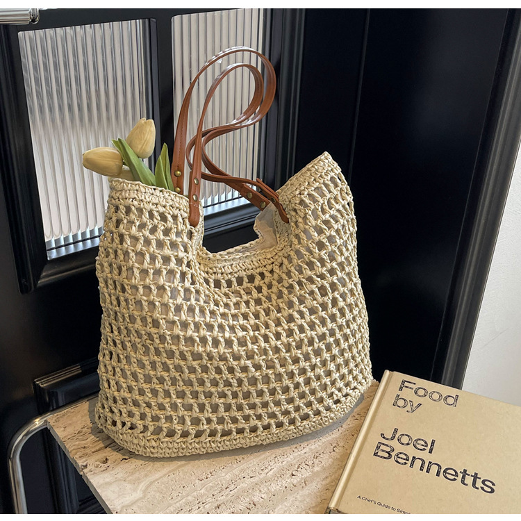 Bolsa de algodón de hombro casual de gran capacidad, nueva bolsa de malla hueca, bolsa de playa de vacaciones en la playa, bolsa de mujer