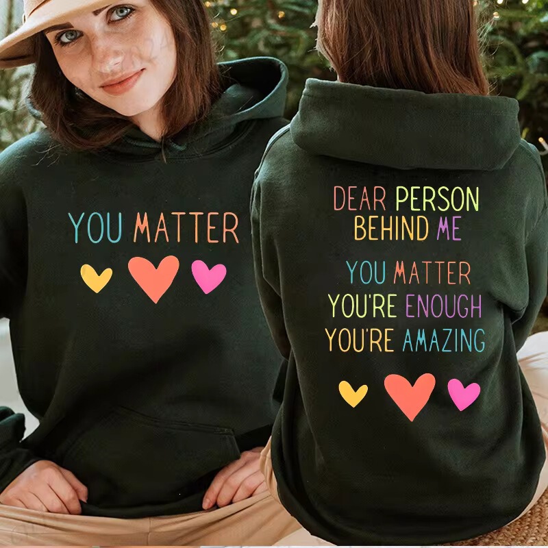 Dear person, behind me is your question printed on a hoodie with a positive graphic Dear person, behind me is your question printed on a hoodie with a positive graphic