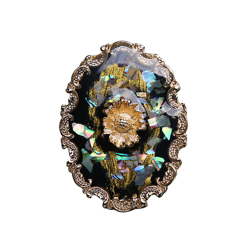 宮廷のブローチの復古のひまわりのフォトフレームの胸の花の女性の高級な深海の貝殻のレリーフのピンの軽い贅沢な個性の装飾|undefined