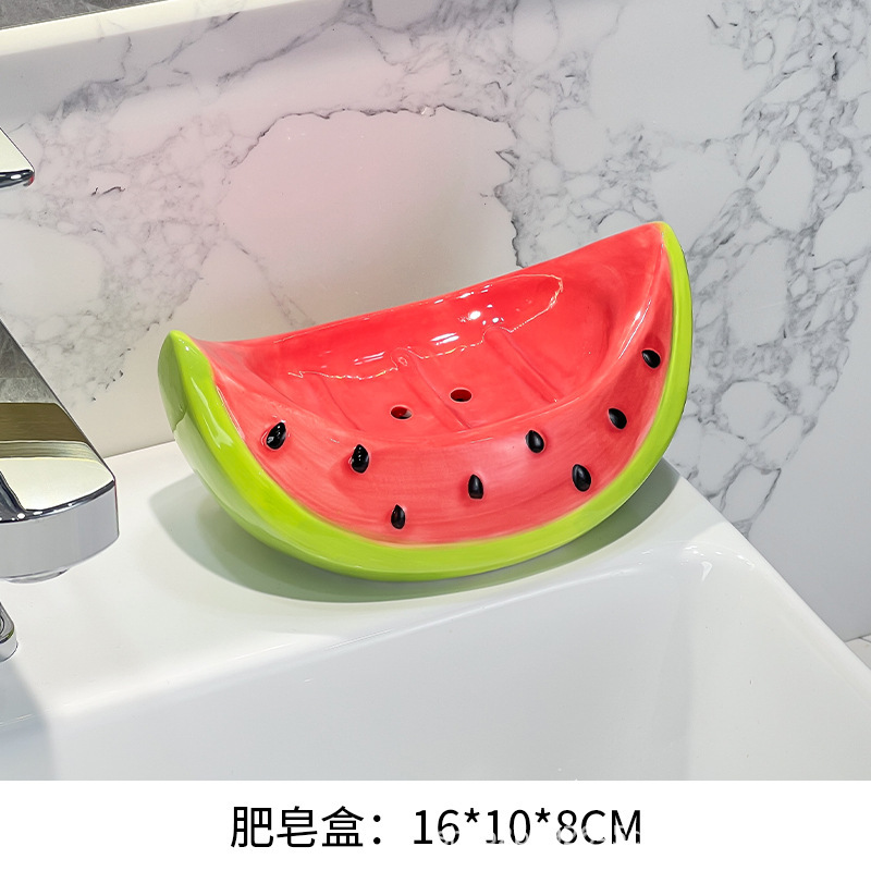 西瓜高颜值沥水创意陶瓷肥皂盒香皂盒置物架卫生间家用不积水皂碟|undefined