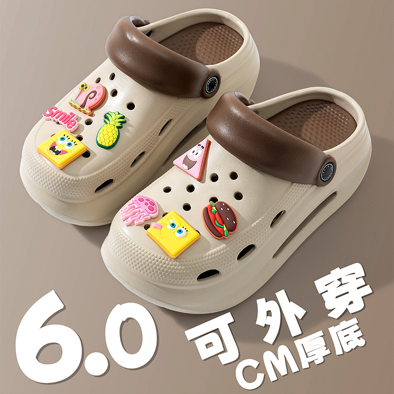 Spongebob Heightened Hole Shoes Women's Summer Outer Wear Sandals Internet Celebrous Baotou Thick Bottom Non-slip Sandals for Girls