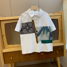 男童夏季短袖T桖2023年新款帅气翻领polo衫中大儿童时髦炸街上衣