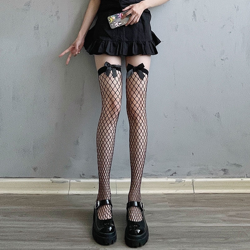 Solid Color Sexy Stockings Sexy Fishnet Stockings Bow Black Stockings Women Summer Thin Stockings Lace Over The Knee Socks display picture 13