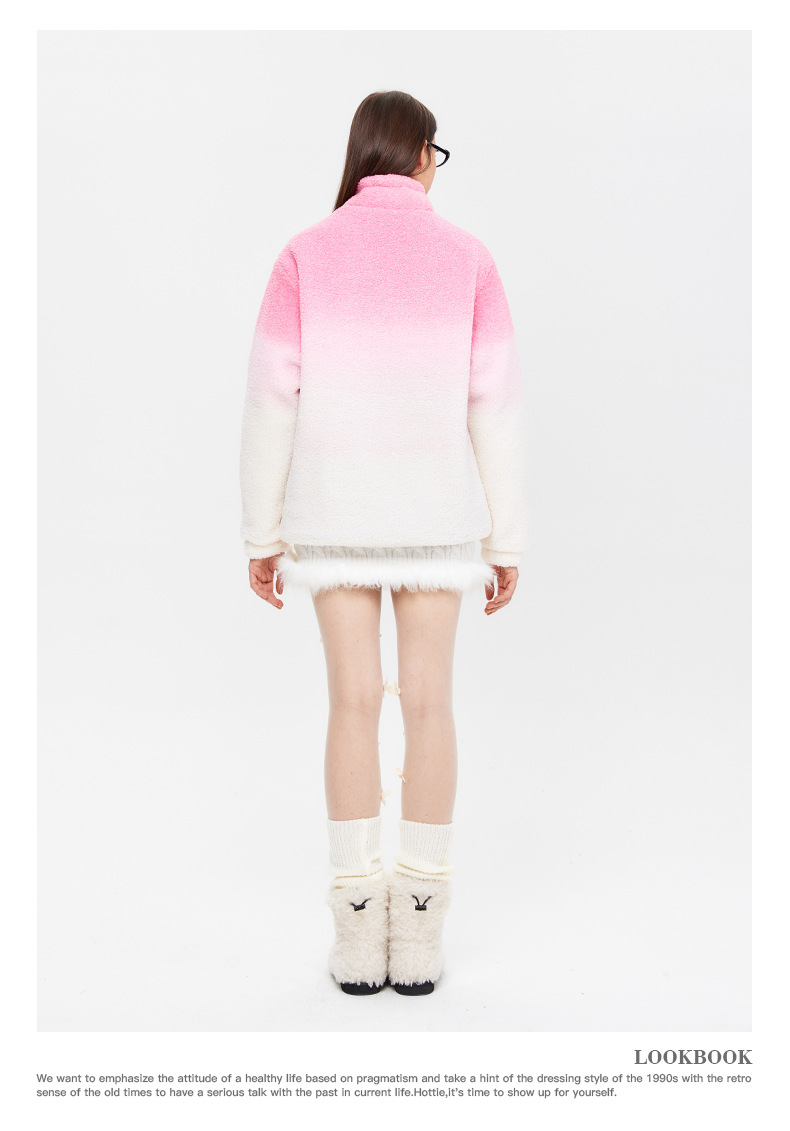 Women's Winter Lamb Wool Sweatshirt Gradient Casual Trendy Jumper_voghion.com