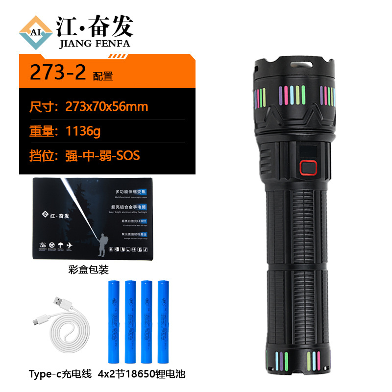 Nuevo cañón de explosión de luz fuerte transfronterizo, súper brillante, recargable, batería de larga duración, linterna de zoom de largo alcance para el hogar al aire libre