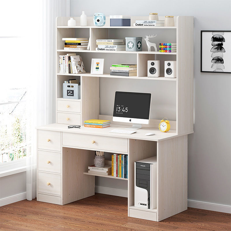 电脑桌台式家用书架组合一体学生学习桌桌简约租房家用办公写字桌|ms