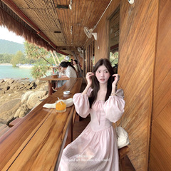 法式温柔早秋穿搭气质连衣裙女2025新款显瘦蝴蝶结长袖A字连衣裙