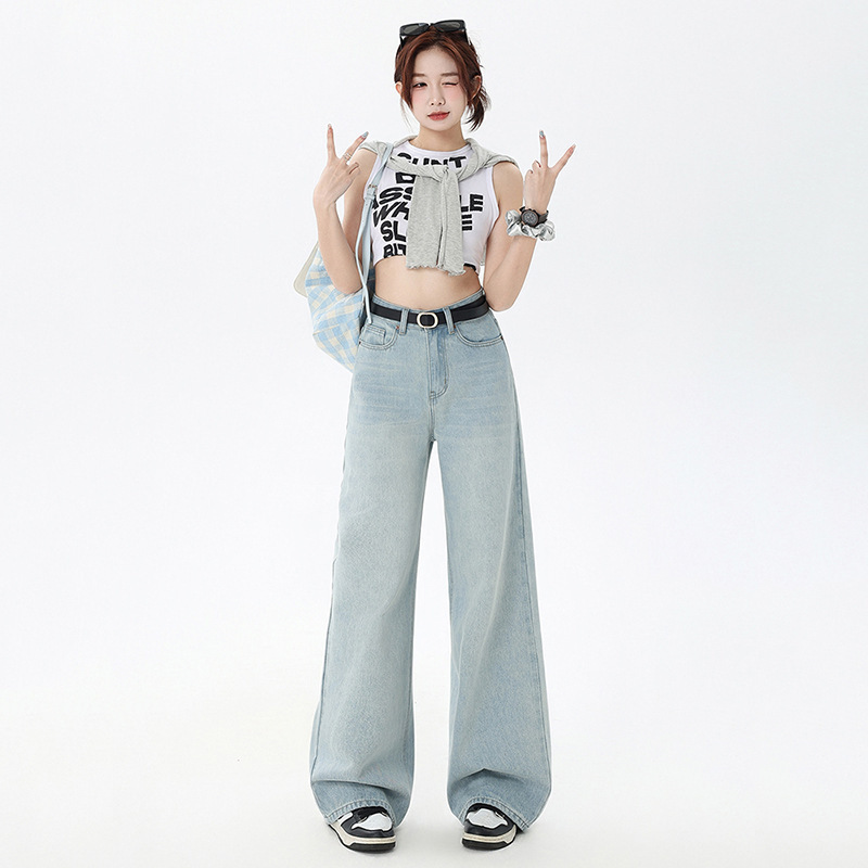 Popular Physical Item｜2025 Early Spring New Casual Wide-Leg Jeans for Women Washed High-Waist Slim Straight-Leg Floor-Length Pants