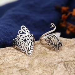 中國風復古手工菱形鏤空戒指s925銀孔雀個性簡約女泰銀指環飾品