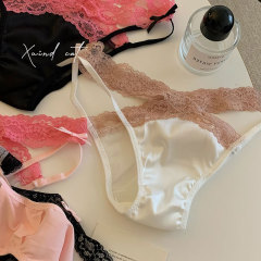 Sexy lace underwear for women with thin pure hollow bow high slit pink girl low waist breathable briefs