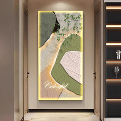 玄関装飾画、モダンでシンプルな緑の植物、廊下通路壁画、抽象的な幾何学的な玄関ドア、階段吊り絵画