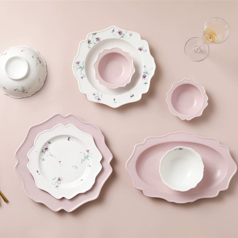 Ceramic Tableware Set, fuchsia floral pattern, gift box, 11.5 cm dessert plate