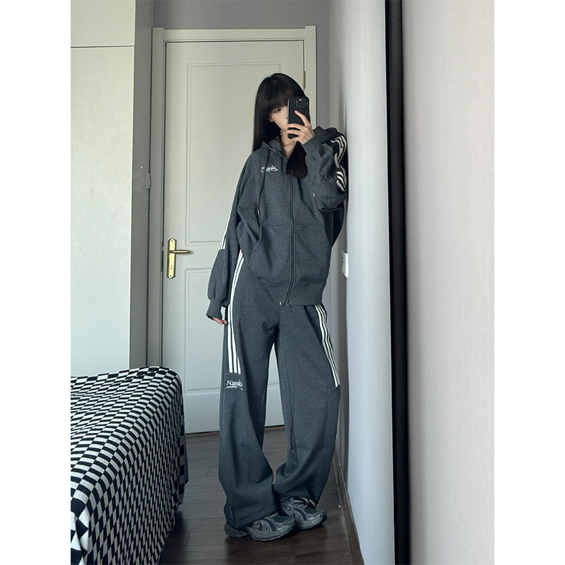 大码秋冬薄款卫衣女运动服套装宽松显瘦时尚休闲两件套胖mm300斤