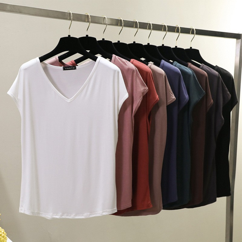 Spring and summer modal short-sleeve t-shirt for women, Korean style sleeveless V-neck top, slim-fit base shirt, versatile and breathable for summer Spring and summer modal short-sleeve t-shirt for women, Korean style sleeveless V-neck top, slim-fit base shirt, versatile and breathable for summer