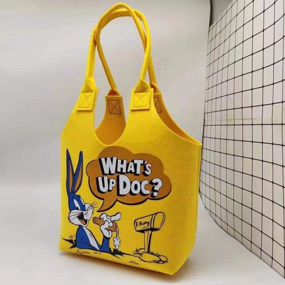 New Large Capacity Internet Celebrity Two Cartoon Portable Felt Student Handbag Handbag Super Cute Rabbit
