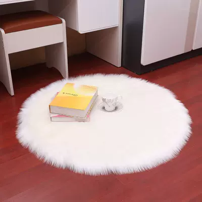 Long Plush Round Australian Wool Carpet Floor Mat for Home Indoor Full-Cover Decorative Carpet (Car Carpet) - white-diameter-30cm-round