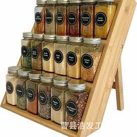 跨境木质调料收纳架桌面可折叠调味瓶香料整理架多层化妆品储物架