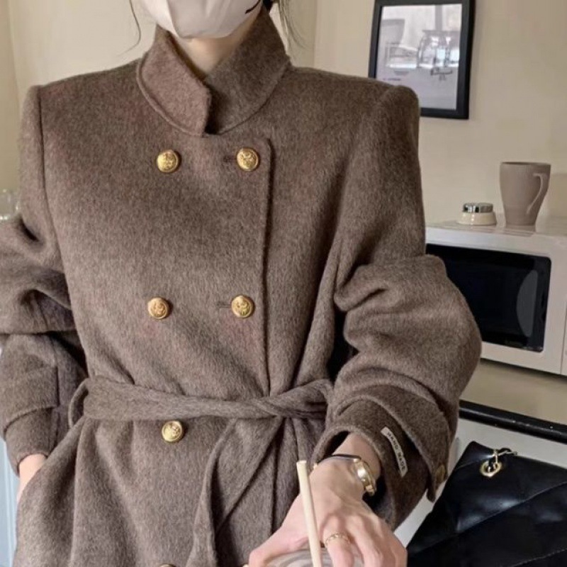 Metal Double-Breasted Belted Woolen Coat Image 6