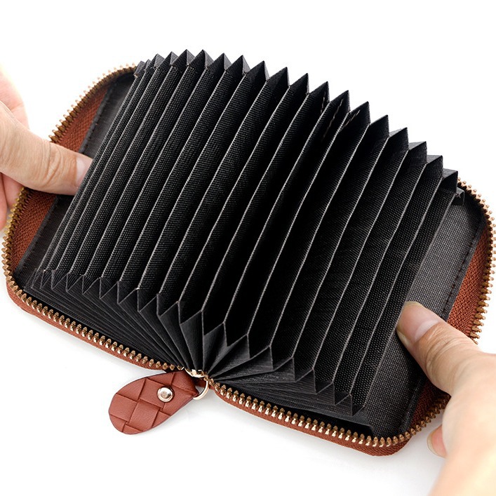 Nuevo bolso de tarjeta para mujer, estilo simple, bolso de tarjeta ultrafino, color caramelo, gran capacidad, bolso de tarjeta de múltiples tarjetas, bolso con cremallera, bolso de mano