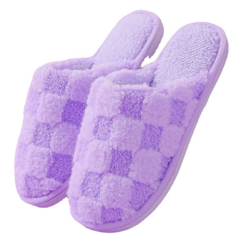 Новый осенний и зимний плюшевый клетчатый домашний напоенный таслик пара теплая противоскользящие бытовые хлопчатобумажные тапочки оптом