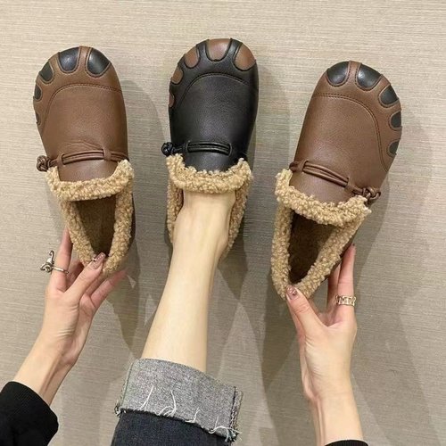  new winter style retro style plus velvet thickened warm fashionable casual mom cotton shoes soft sole furry shoes