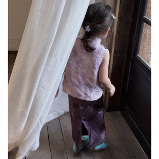 Holiday Limited Edition! Girls' Hanfu Set Summer Children's New Chinese Style Purple Thin Tang Suit Vest Acetate Half Skirt