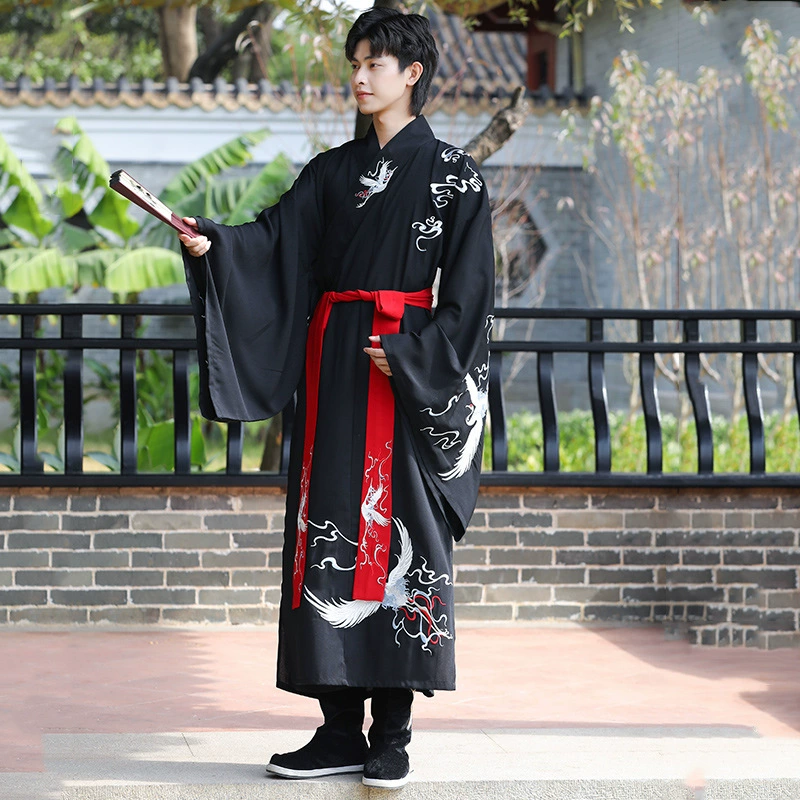 原创云中仙鹤道袍复古风汉服古装男直裾大袖套装长袍学生团体服