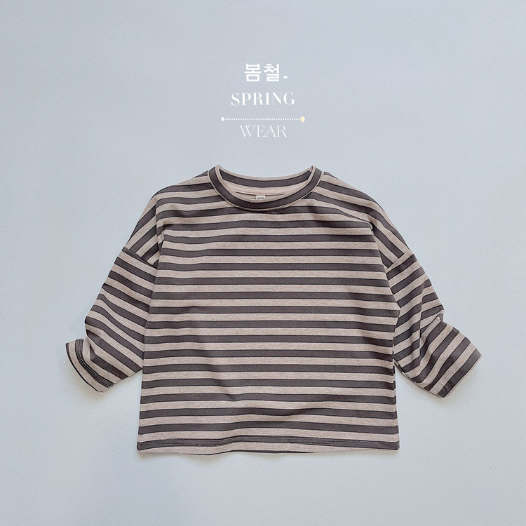 Kaji-kleurenschema~Koreaans klassiek gestreept T-shirt van puur katoen voor kinderen voor jongens en meisjes met een trendy lange mouw_voghion.com