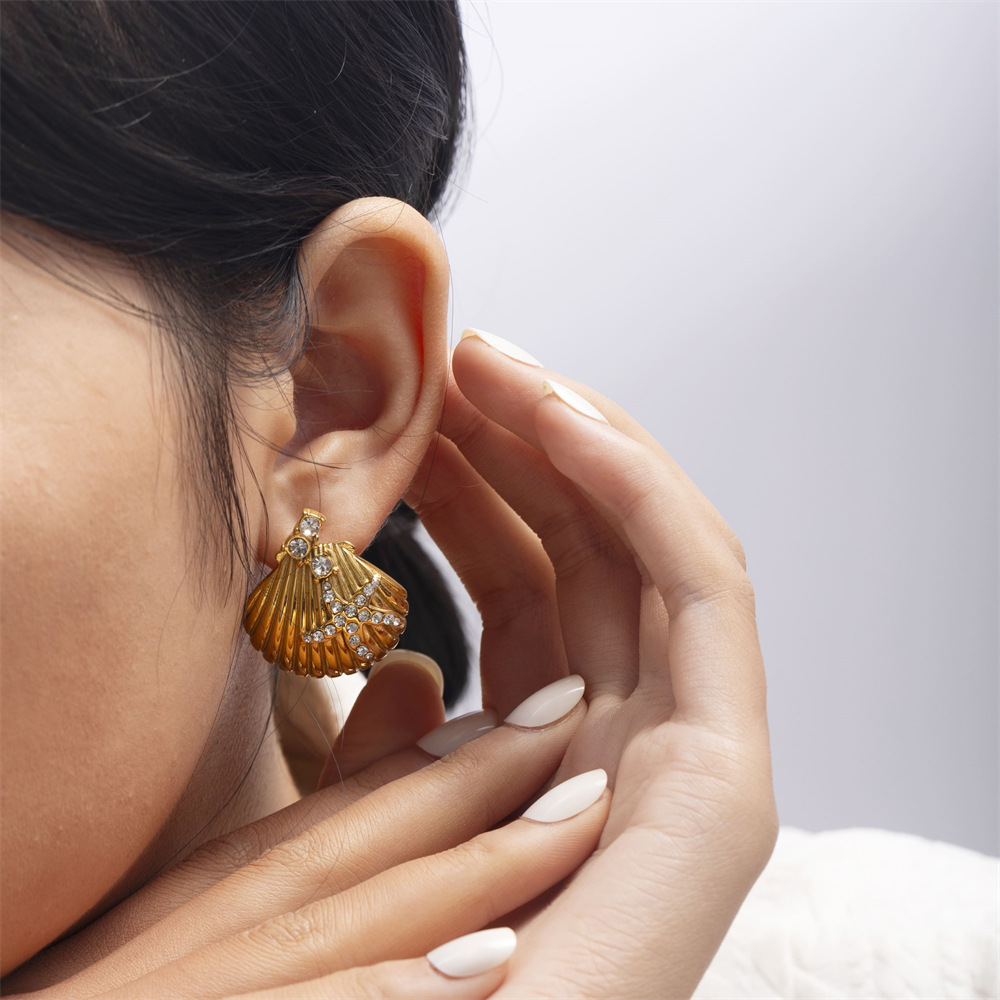 18K Gold, Real Gold Plated Plating Material PVD Coated 18K Gold Real Gold Plated Starfish Conch Bow Knot 304 Stainless Steel Retro Classic Style Waterproof Non Tarnish Ear Studs