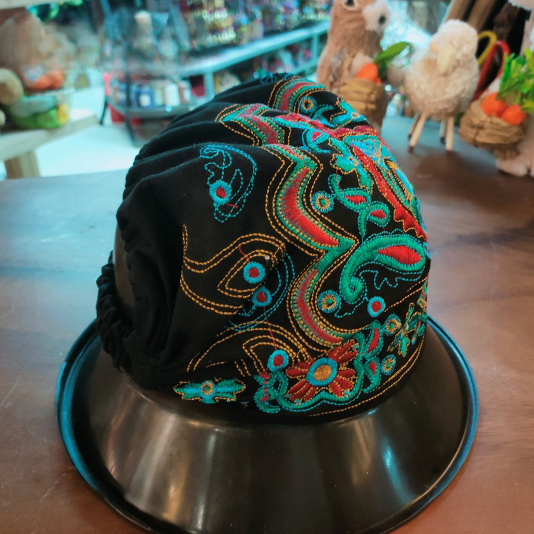 Chapeau haut de forme vide en toile brodée de style ethnique pour femmes, foulard élastique réglable pour voyage et photo_voghion.com