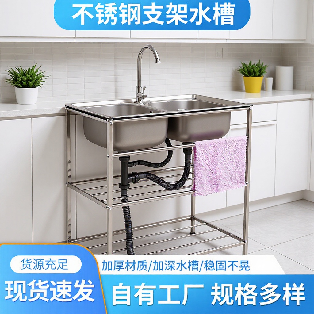 201 Stainless Steel Vegetable Washing Basin Sink Kitchen Stand Single/Double Sink