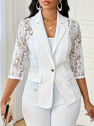 Stylish Contrast Lace Open Front 3/4 Sleeve Blazer