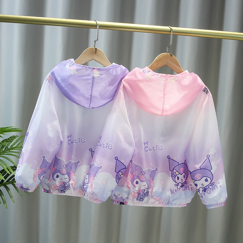 Летняя солнцезащитная одежда для девочек, новинка 2025 года, детская куртка средней длины с капюшоном, средняя и большая детская уличная тонкая солнцезащитная одежда
