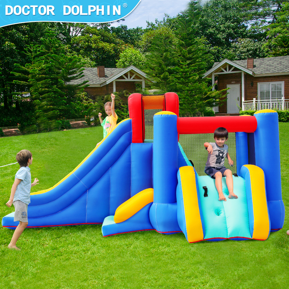 Castillo inflable infantil Doctor Dolphin para exteriores con tobogán, trampolín pequeño, colchón de aire modular de tela Oxford.