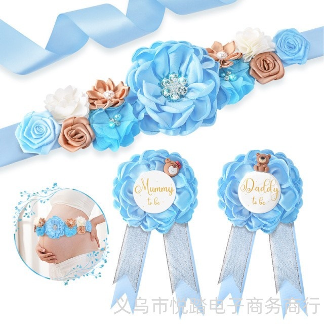 Cross-Border New Product Baby Shower Floral Belt for Expectant Mothers, Corsage Badge Decoration Prop Set
