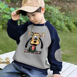 儿童插肩春秋圆领长袖中大童舒适上衣衫宝宝潮款时尚拼接套头卫衣