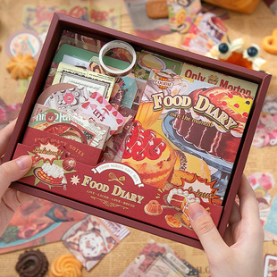 Warm Send Sweet Food Diary Hand Account Gift Box ins Style Decoration Material Notebook Retro Stickers Cross Border