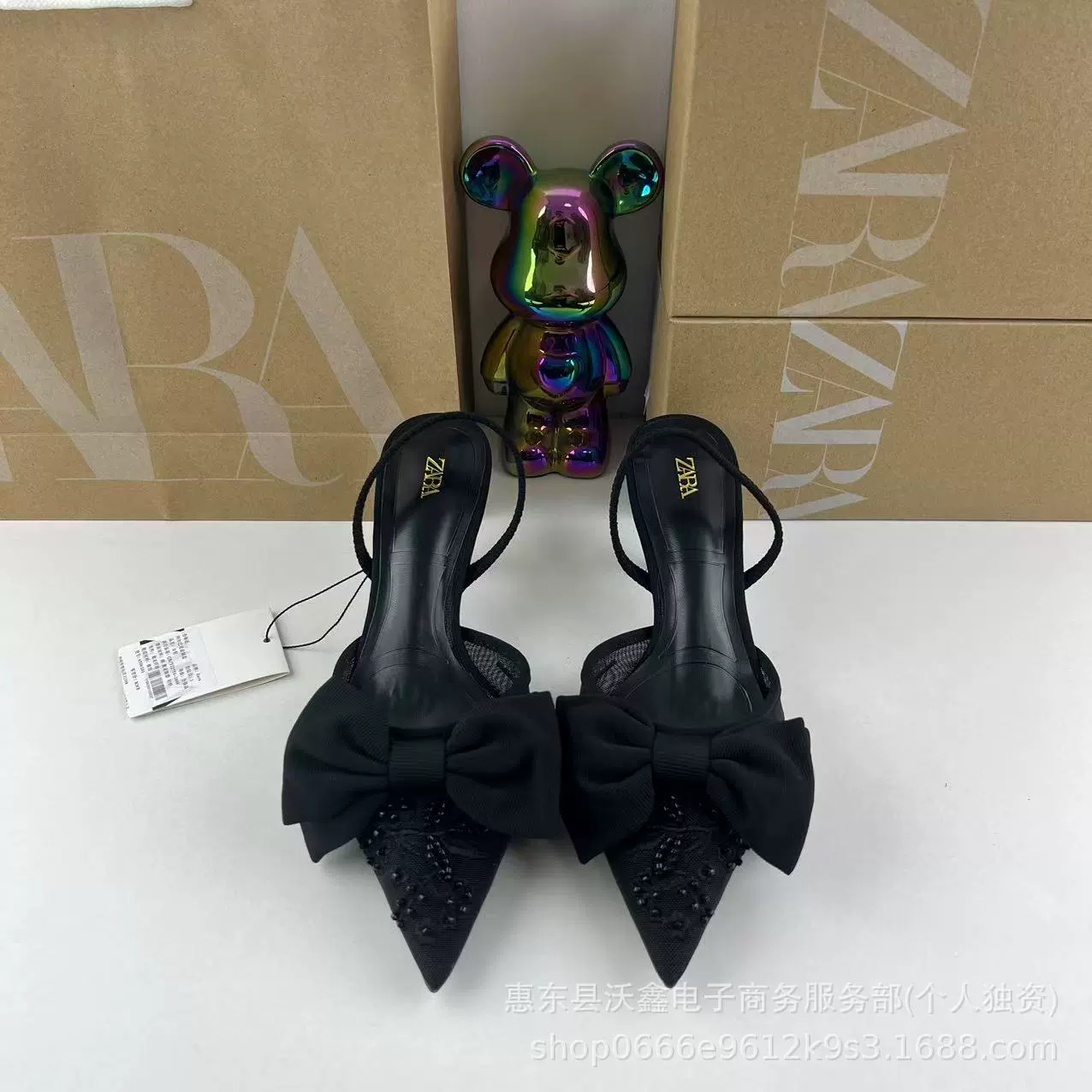 Летние женские туфли ZAR, черные, с бантом, сетчатые, на высоком каблуке, с ремешком на щиколотке, ажурные, неглубокие сандалии