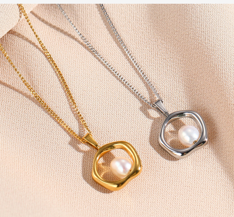 Fashion Solid Color Titanium Steel Plating Inlay Pearl Pendant Necklace Colorza_colorza_3