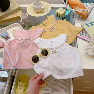 Girls' Summer Sweet Vest Trendy Versatile Internet Celebrity Vest Super Cute Sleeveless Top Pure Cotton Embroidered Top