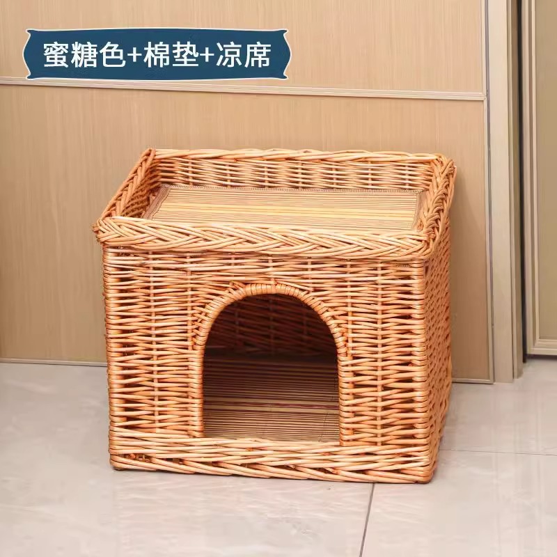 Nido de gato de tejido de sauce VIP Teddy Bear pequeño perro de cuatro estaciones general desmontable y lavable perro de tejido de caña multicapa perro de mascotas